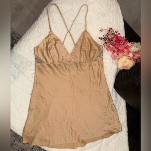 NWT Rya Collection Tan Satin Chemise with Lace Accents Size Large